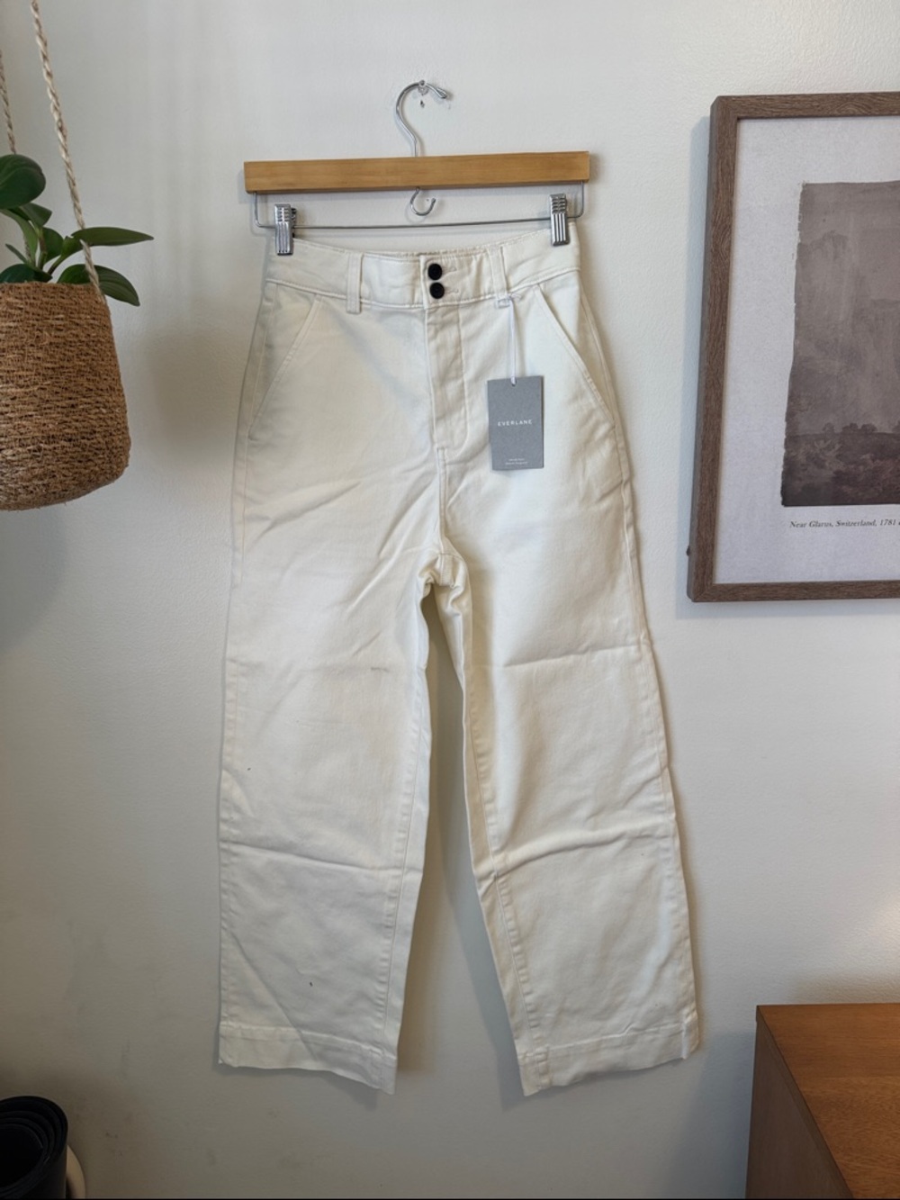 NWT Everlane The Organic Cotton Wide-Leg Pant 28.5'', Bone, Sz 2